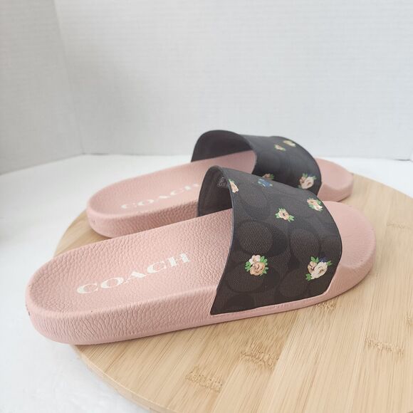 Coach ULI Flora Slides Womens Sz 9B Monogram Signature C7675 Coated Canvas 2021 - Picture 7 of 14
